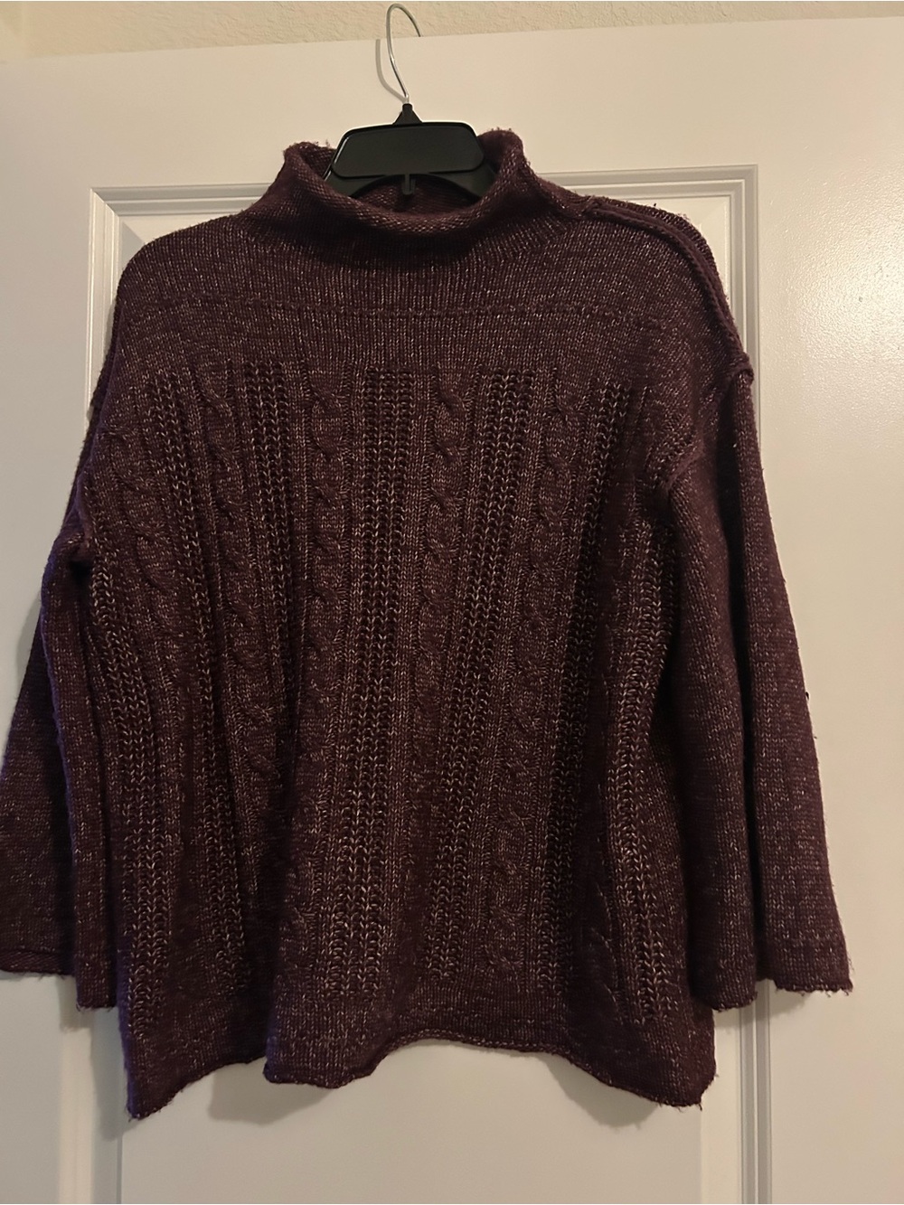 Anna Plum Cable Knit Turtleneck Sweater